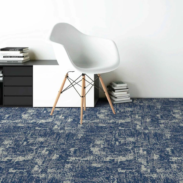 Blue distressed abstract pattern carpet tile in modern office