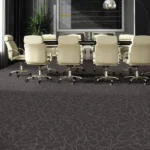 Dark gray patterned commercial carpet in boardroom