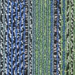 carpet tile with blue, green, gray, and beige loop pile texture