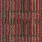 carpet tile with coral, burgundy, brown, and gray loop pile pattern